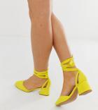 Asos Design Wide Fit Windmill Tie Leg Mid Heels-yellow