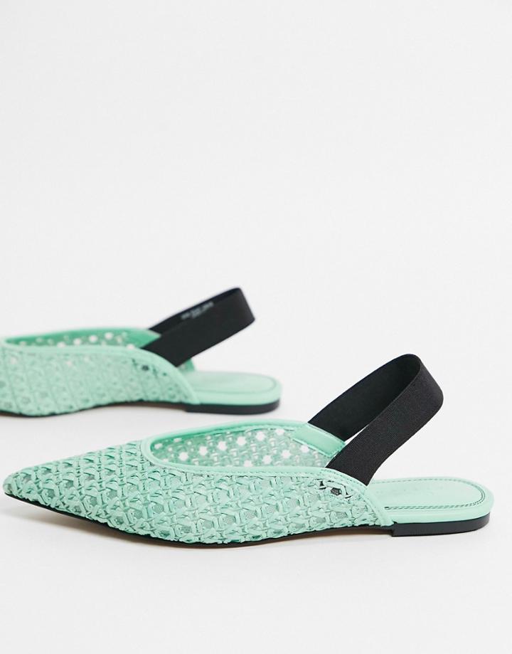 Asos Design Louie Woven Slingback Ballet Flats In Green