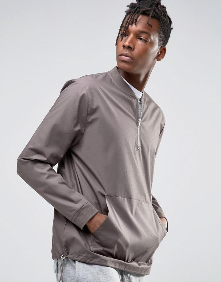 Asos Oversized Woven Crew Sweatshirt With Half Zip - Gray