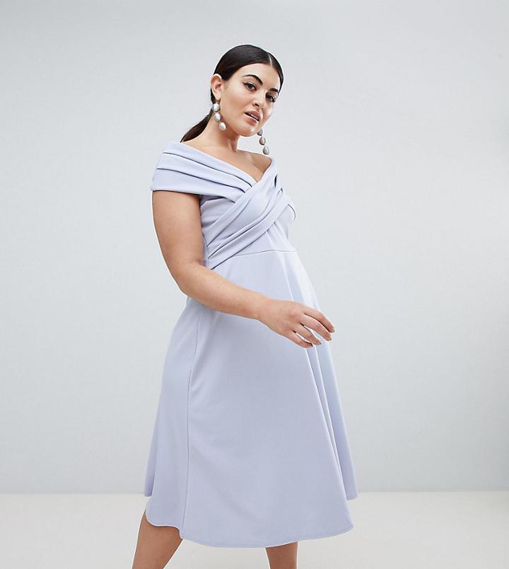 Boohoo Plus Bardot Midi Dress - Blue