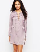 Neon Rose Tunic Dress With Lace Up Front - Purple