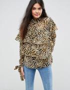 Asos Ultimate Ruffle Blouse In Leopard - Multi