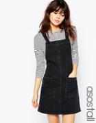 Asos Tall Denim Mini Pinafore In Washed Black - Black