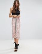 Asos Design Metallic Midi Skirt With Channel Detail-pink