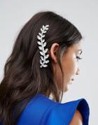 Krystal London Swarovski Crystal Leaf Detail Hair Slide - Silver