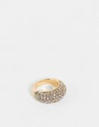 Asos Design Domed Ring With Clear Crystals In Gold Tone
