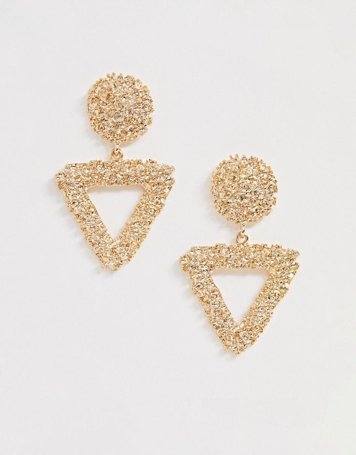 Asos Design Earrings In Textured Open Triangle Design In Gold Tone - Gold