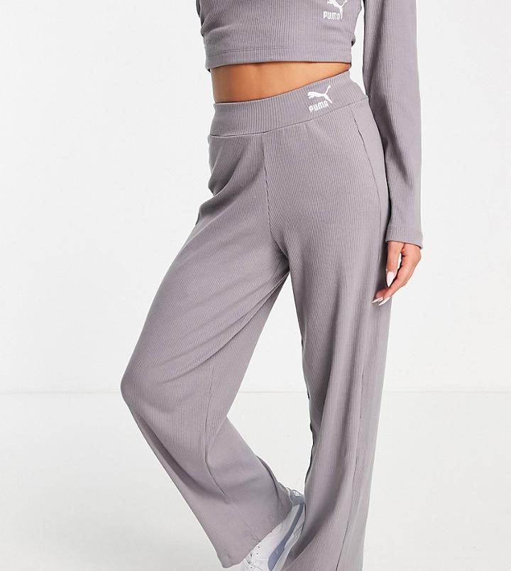 Puma Ribbed Wide Leg Pants In Storm Gray-grey