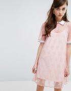 Sister Jane Turtleneck T-shirt Dress In Lace With Slip - Pink