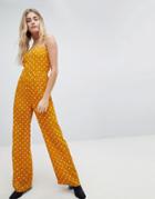 Honey Punch Cami Jumpsuit With Wide Leg In Spot - Yellow