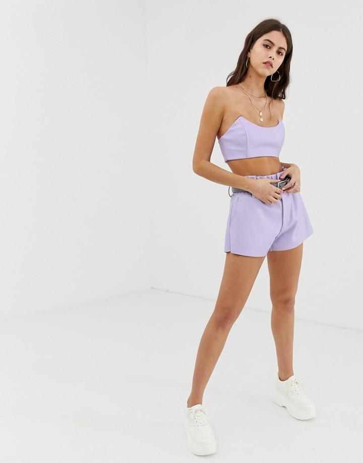 Zya High Waist Shorts With Ruched Waistband Two-piece - Purple