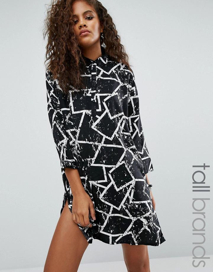 Noisy May Tall Sandra Shirt Dress In Graffiti Print - Black