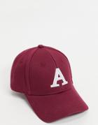 Asos Design Canvas Baseball Cap With A Initial In Burgundy-red