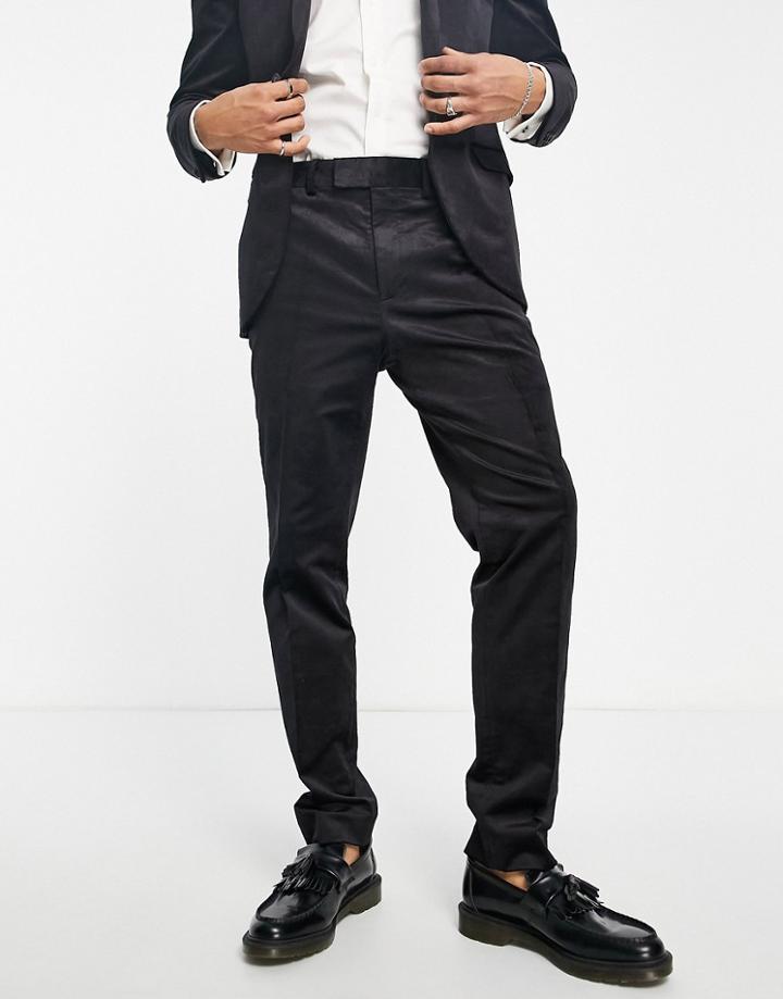Topman Corduroy Slim Suit Pants In Black-navy