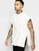 Asos Super Oversized Sleeveless T-shirt With Extreme Side Splits And Step Hem - White Cap Gray