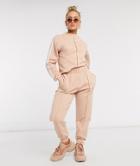 Asos Design Tracksuit High Neck Sweat / Jogger With Stripes In Putty-neutral