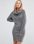 Vila Roll Neck Bodycon Sweater Dress - Gray