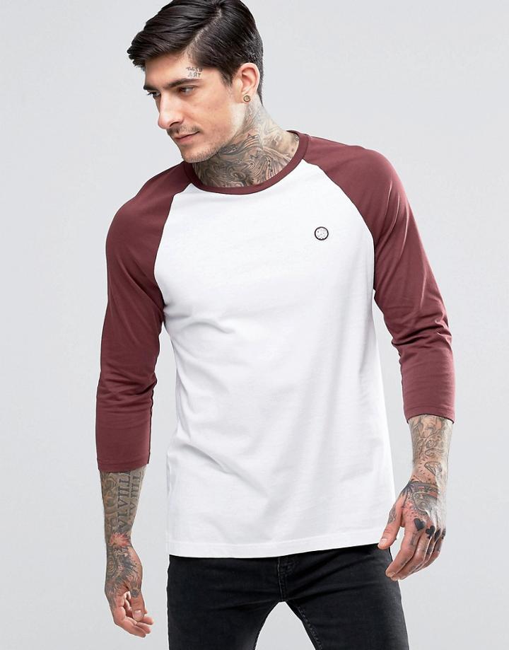 Pretty Green Raglan T-shirt In Burgundy - White