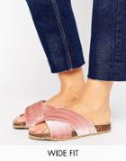 New Look Wide Fit Chunky Velvet Cross Strap Mule - Pink