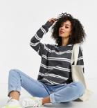 Asos Design Tall Long Sleeve T-shirt With Cuff And Double Stripe In Charcoal-multi