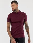 Asos Design Muscle Fit Polo In Rib In Red - Red