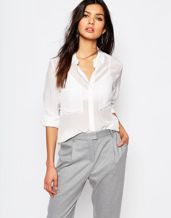 Mango Silk Pocket Shirt - Ivory