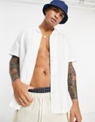 Asos Design Relaxed Fit Linen Shirt With Revere Collar In White