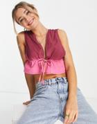 Asos Design V-neck Sun Top With Tie Waist In Pink Ombre-multi