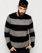 Only & Sons Brushed Stripe Knitted Sweater - Black