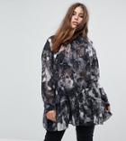 Religion Plus Oversize Shirt In Star Print With Metallic Specks - Gray