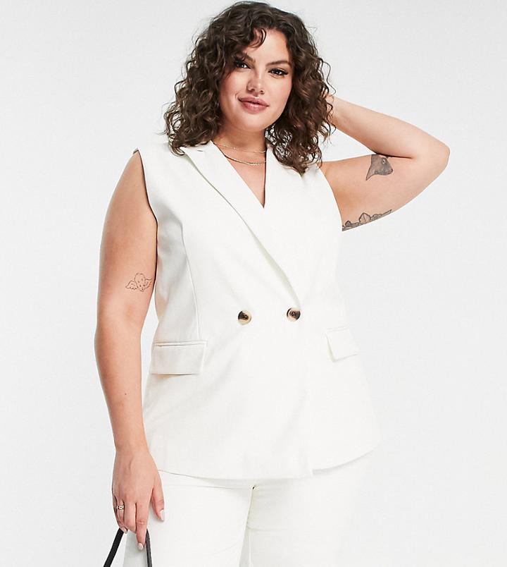 Pieces Curve Sleeveless Blazer In Cream - Part Of A Set-white
