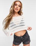 Missguided Crochet Crop Top In Cream - Part Of A Set-white