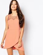 Style London Dress With Aysemmetric Hem - Orange