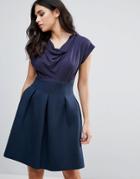 Closet London Skater Dress With Ruched Neck - Navy