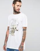 Asos Longline Band T-shirt With Metallica Head And Fist Print In White