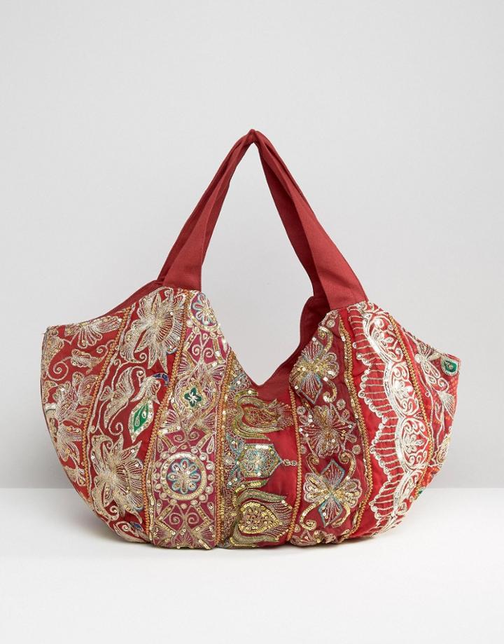 Raga Embroidered Shoulder Bag - Red