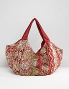 Raga Embroidered Shoulder Bag - Red