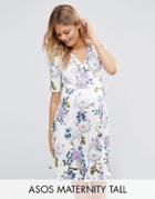 Asos Maternity Tall Tea Dress Mini Dress In Vintage Floral Print - Multi