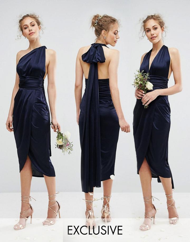 Tfnc Wedding Wrap Pencil Multiway Midi Dress - Navy