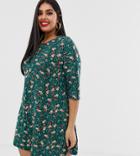 Simply Be Swing Dress In Green Snake Print With Floral - Multi