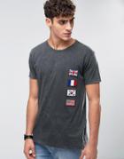 Pull & Bear T-shirt In Gray With Badge Detail - Gray