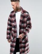 Asos Checked Overcoat In Red - Red