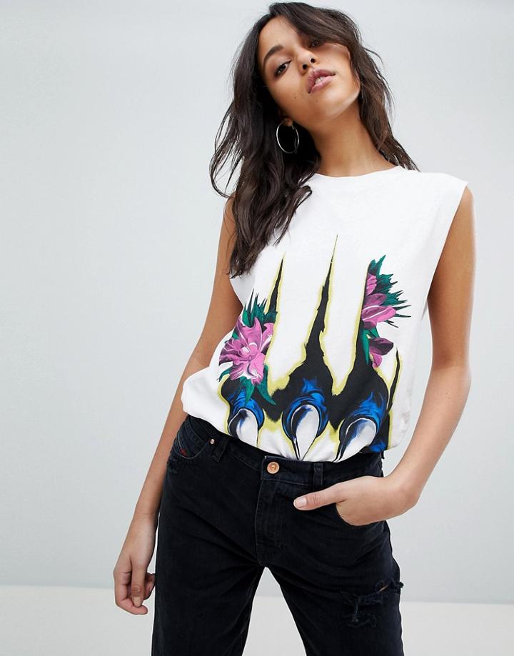 Diesel Drop Arm Claw Print Tank - White