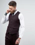Asos Slim Suit Vest In Harris Tweed Herringbone 100% Wool - Red