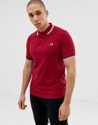 Fred Perry Twin Tipped Logo Polo In Burgundy - Red