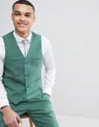 Asos Design Wedding Slim Suit Vest In Pine Green - Green