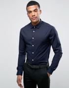 Asos Super Skinny Shirt With Stretch In Navy - Navy
