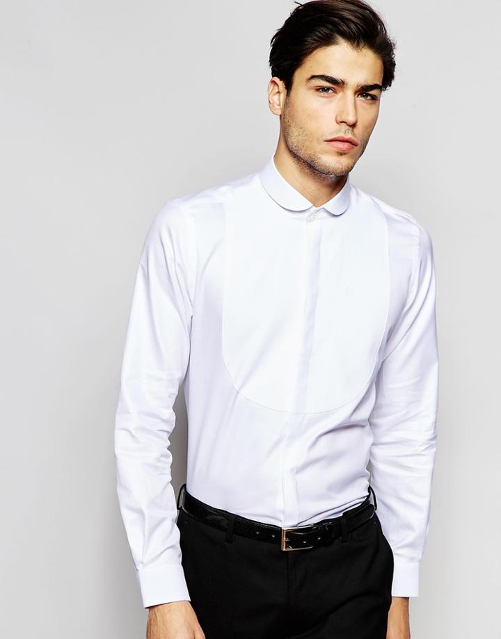Hart Hollywood By Nick Hart Curve Collar Shirt With Bib In Slim Fit - White