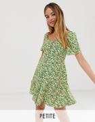 New Look Petite Square Neck Button Through Dress In Green - Green