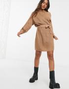 Ax Paris Cut Out Shoulder Sweater Dress In Camel-neutral